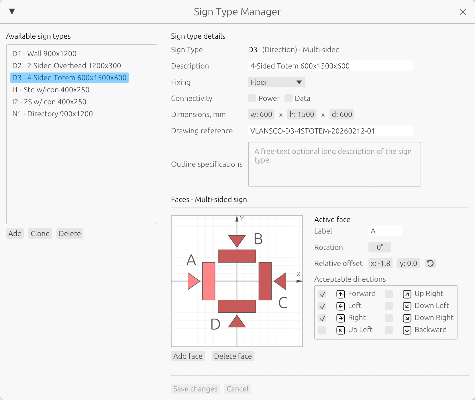 Sign Type Manager window